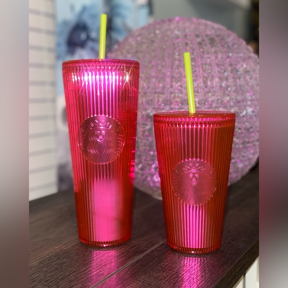 Starbucks Pink Ribbed Iridescent  Bling Venti & Grande Tumbler 2023 Summer